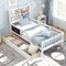 Costway Twin/Full Size Bed Frame with 2 Drawers Bookcase & Blackboard Full-length Guardrails